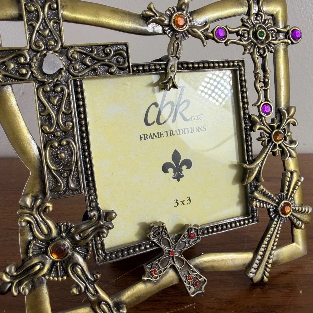 CBK Ltd Frame Traditions Jeweled Cross 3x3 Picture Frame Christian Religious